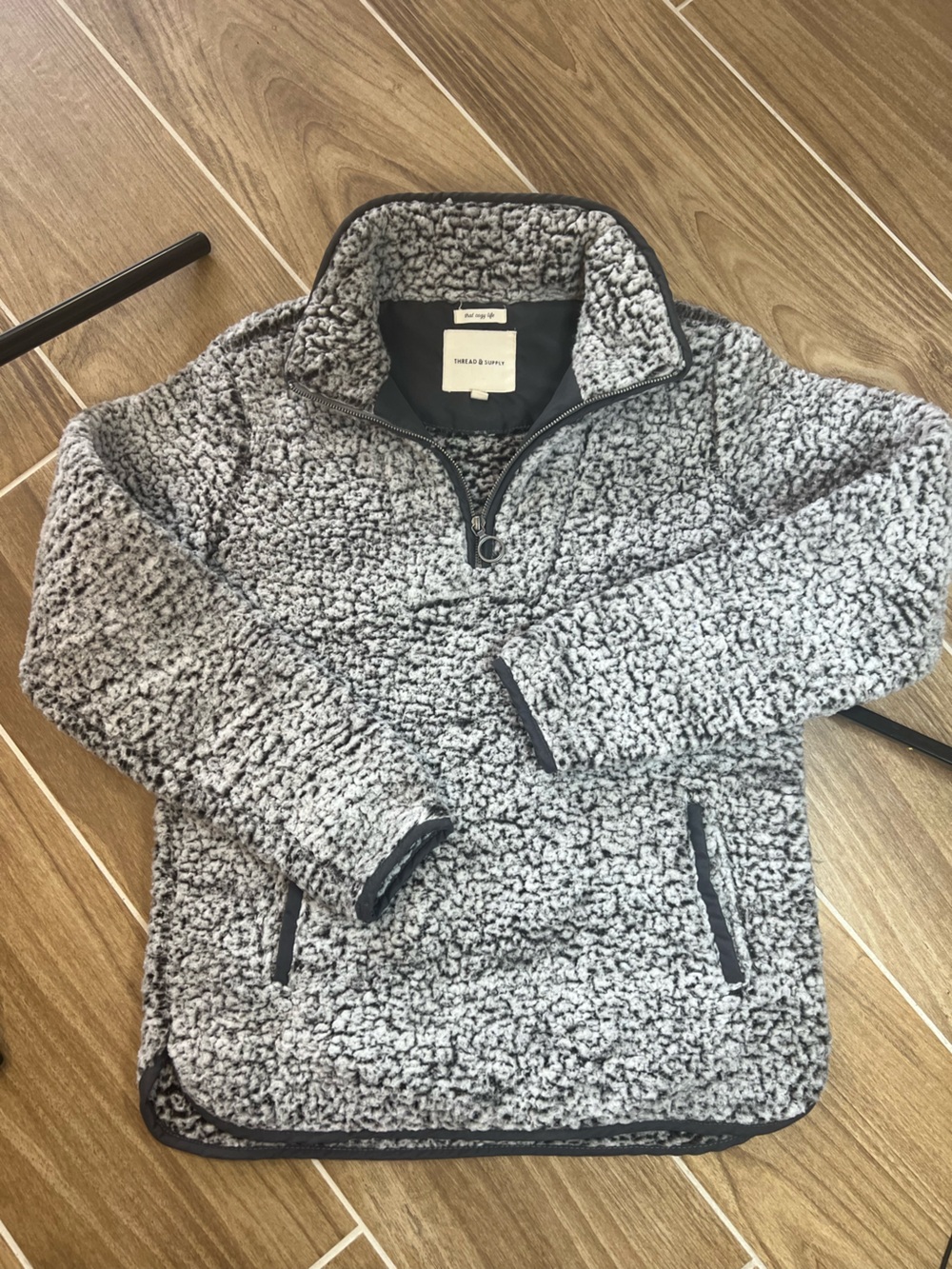 Thread & Supply Heather Grey Sherpa Quarter-Zip Jacket